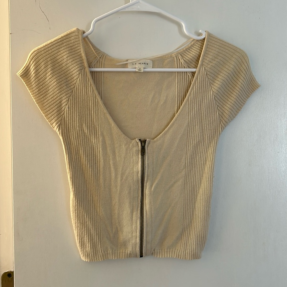 Tan Cropped Knit Top